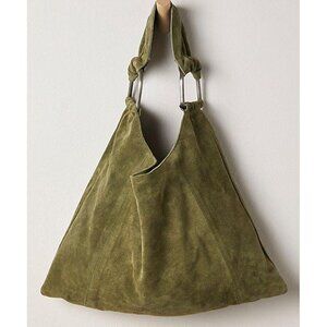 NWT Free People Bobbi Slouch Olive Green Suede Tote Bag